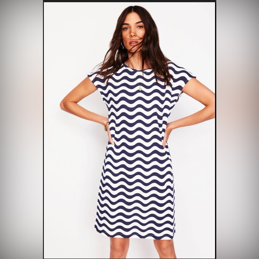Boden Women’s 10P Leah Jersey T-Shirt Dress Cotton Navy Ivory Stripe Nautical